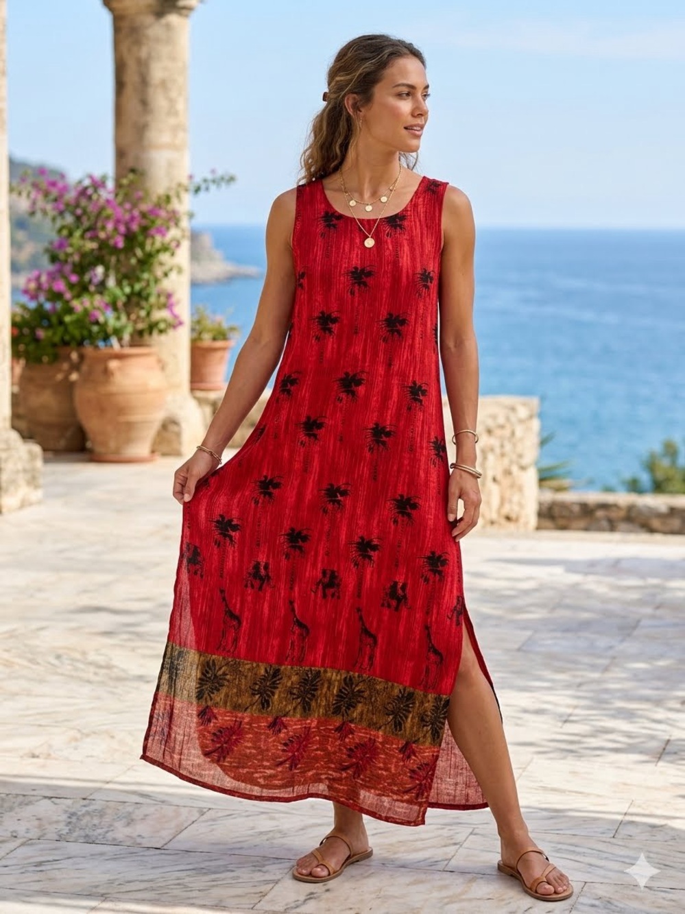 Vintage Safari Maxi Dress Boho Resort Summer Lightweight Sun Resort Vacation 10